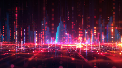 Digital Featuring an Illuminated Bar Graph With Data Points and Trading Charts Background
