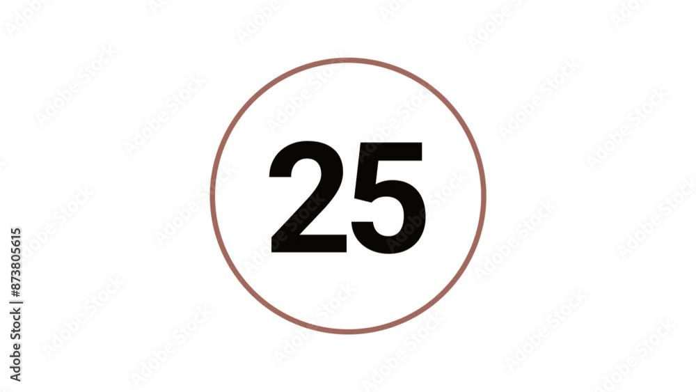 Poster stylish 30 seconds toffee brown countdown timer on white background. circle outline beautifully anim