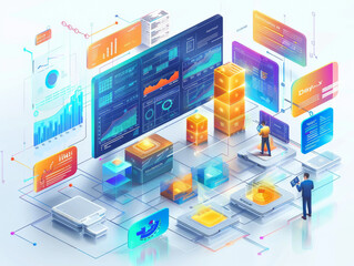 Software development isometric concept. Web design Technology process of Software develop