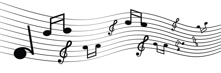 Fototapeta premium Music note waves icon song, melody or tune line or flat vector isolated on transparent background. Musical key trendy style symbol design element logo template for musical apps and website.