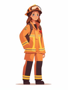 recommend clip art: Firefighter female, Full body character, Vector illustration, Clip art, isolated on white background 