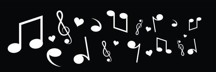 Music note waves icon song, melody or tune line or flat vector isolated on black background. Musical key trendy style symbol design element logo template for musical apps and website.