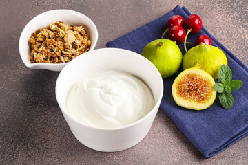 Traditional homemade Greek yoghurt with granola
