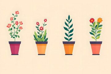 Flowerpots, Icon set collection.