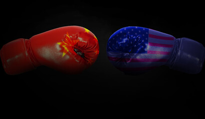 Business competition between China and America concept, boxing gloves