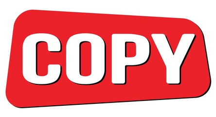 COPY text on red trapeze stamp sign.