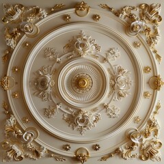 Obraz premium Baroque, Barocco Ornate Marble Ceiling Non-Linear Reformation Design with Intricate Accents Depicting Classic Elegance and Architectural Beauty