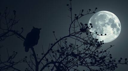 owl with full moon on night hallowen scene