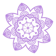 Doodle mandala decoration inspired by flower and wheels line illustration that can be used for sticker, scrapbook, icon, decorative, e.t.c with aesthetic purple color
