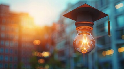 Light bulb showing his graduation cap internet education course A study of knowledge to creativity and problem-solving concepts for the e-learning graduate certificate course.