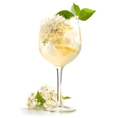 Elderflower Gin and Tonic - A gin and tonic flavored with elderflower, offering a sweet and floral twist, single objects, white background for remove background.