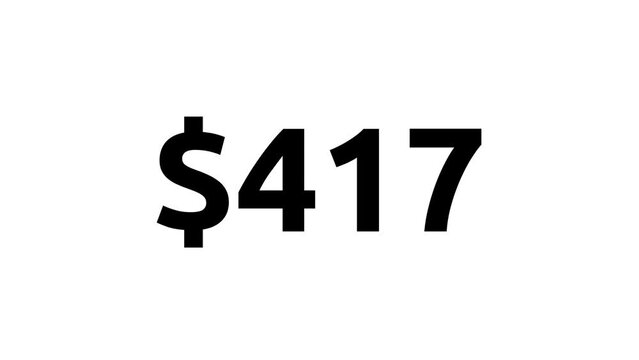 Count-up US dollar animation from 0 to 1000 dollars. White, black, Green Screen background. Monetary amount or pricing. Animation starts and end gently with ease-in and ease-out transition