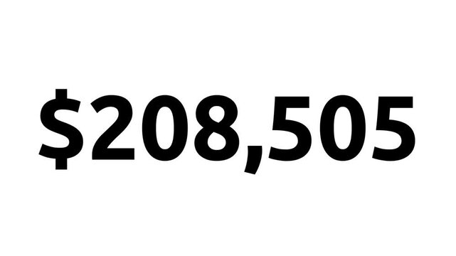 Count-up US dollar animation from 0 to 500000 dollars. White, black, Green Screen background. Monetary amount or pricing. Animation starts and end gently with ease-in and ease-out transition
