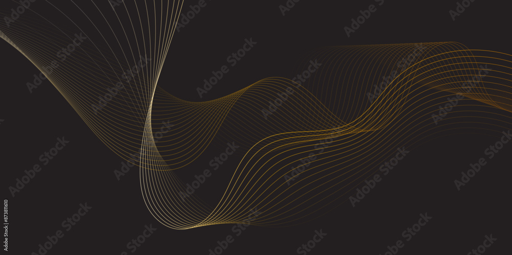 Aufkleber Abstract simple background golden gradient line on black backdrop blend wave lines and technology background. Futuristic technology and sound wave lines background.Wave element for design poster.