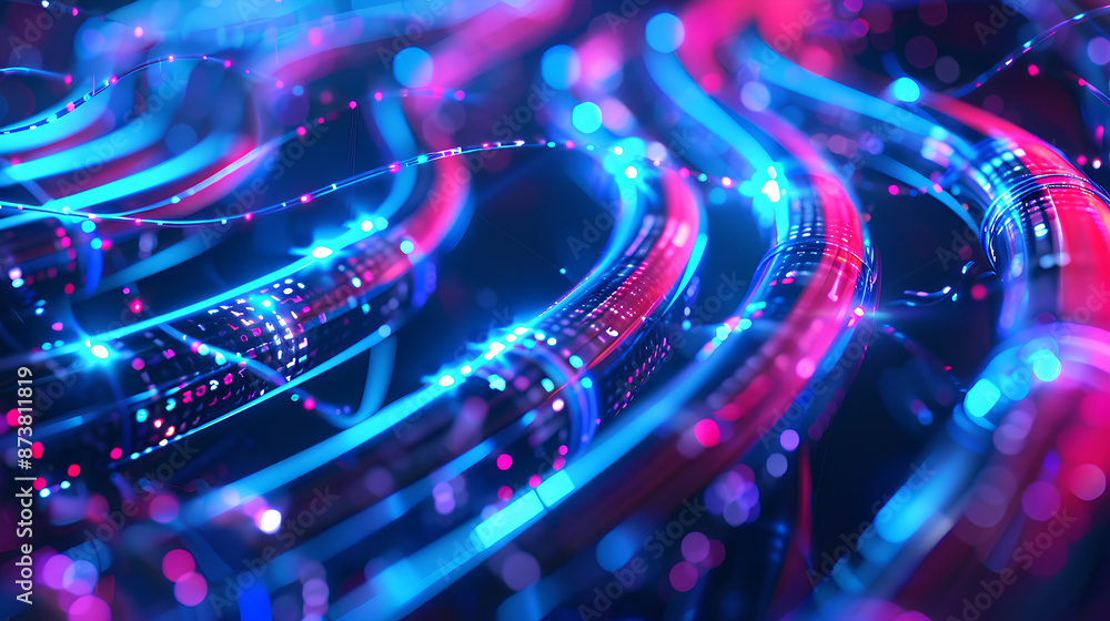 Wall mural glowing data cables transferring information background