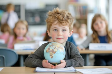 Fototapeta premium Children presenting projects on global history, global education, historical studies