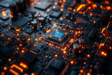 Fototapeta premium Neon high tech background, futuristic technology. AI generation