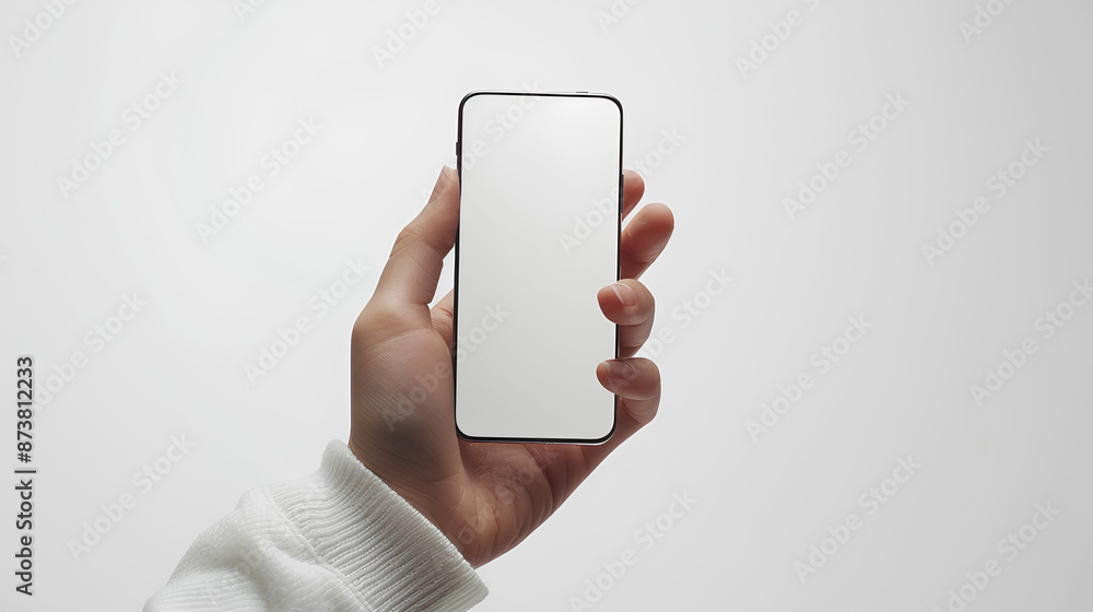 Poster hands hold mobile phone screen mockup smartphone display mock up isolated on white