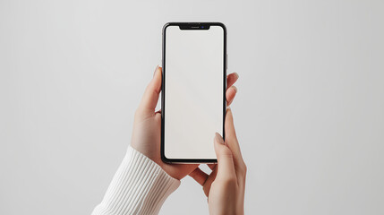 Hands hold mobile phone screen mockup  smartphone display mock up isolated on white