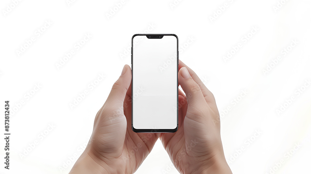 Poster hands hold mobile phone screen mockup smartphone display mock up isolated on white