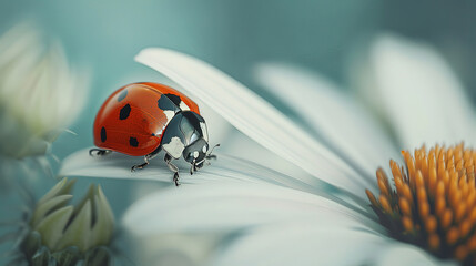 Obraz premium A closeup of the ladybug on a white flower,