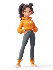 Content Creator female, Full body character, 3D render illustration, Clip art, cartoon style, isolated on white background 