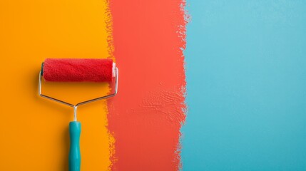 Obraz premium Detailed image of a roller applying a fresh coat of paint, emphasizing the even distribution and smooth application, creating a flawless look