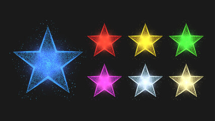 Colorful Low Poly Wireframe Star Icon Set. Red, Yellow, Green, Blue, Purple, White and Gold Success Symbols. Vector. © Jer
