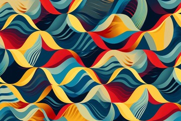 3D rendering of a dynamic wave pattern, featuring a spectrum of vivid colors in a seamless flow, Multi colored sine waves in geometric grid pattern, AI generated