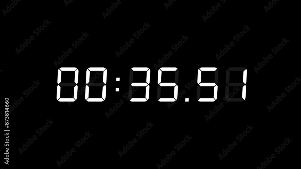 Poster 6 digits matte white digital countdown timer starting at 00:40:00 (40 seconds) on black background, 