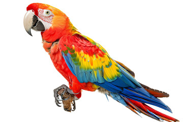 Obraz premium Vibrant multi-colored parrot isolated on a white background. Perfect for nature and wildlife-themed projects, showcasing tropical beauty.