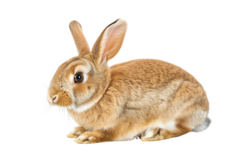 A close-up image of a cute brown rabbit isolated on a white background, perfect for Easter, pet, or wildlife themes.
