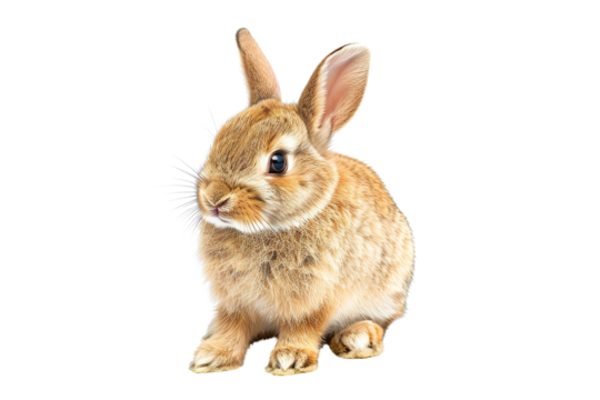 Adorable brown rabbit isolated on white background, perfect for Easter, spring themes, or animal-related content.