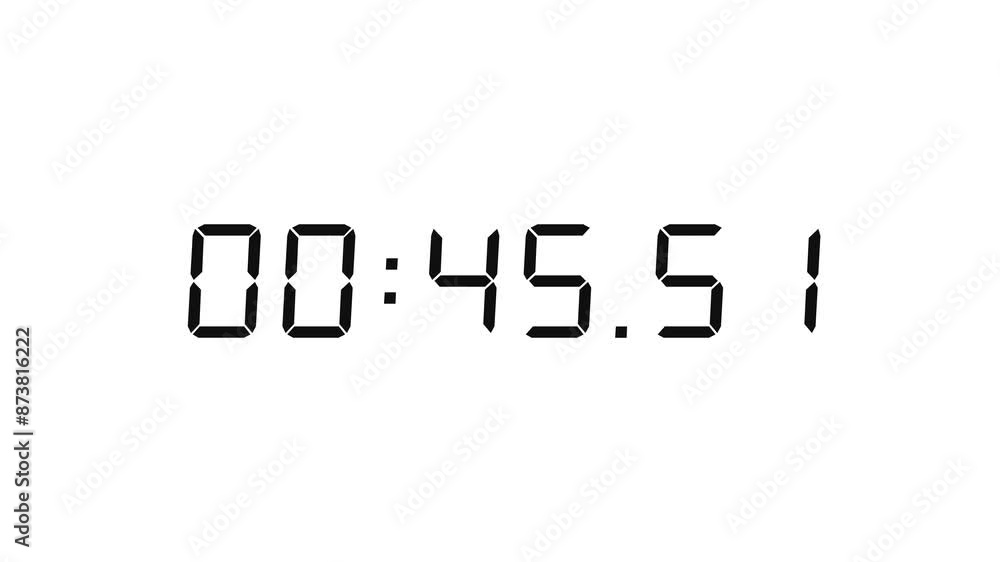 Poster 6 digits matte black digital countdown timer starting at 00:50:00 (50 seconds) on white background, 