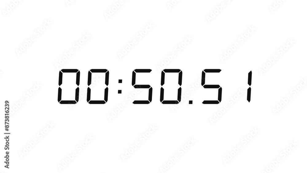 Poster 6 digits matte black digital countdown timer starting at 00:55:00 (55 seconds) on white background, 