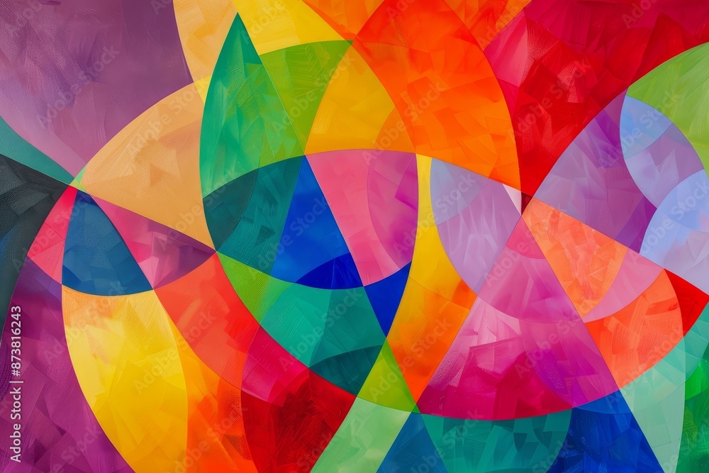 Poster a painting featuring a dynamic multicolored abstract design with vibrant colors and geometric patter