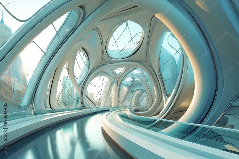 Poster modern computer graphics illuminate futuristic abstract architecture, a futuristic digital rendering