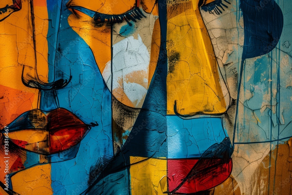 Poster detailed view of a painting capturing a womans facial features with intricate brushwork, an abstract