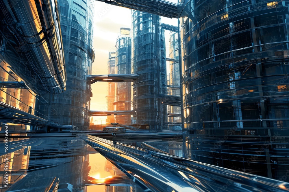 Poster modern computer graphics illuminate futuristic abstract architecture, a futuristic digital rendering