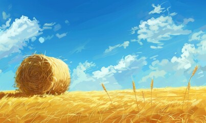 A peaceful meadow bathed in golden sunlight, with graceful grasses under a clear blue sky.