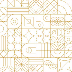 Bauhaus White and Gold Line Seamless Pattern. Vector Illustration of Fashion Contemporary Art. Background Decor. Linear and Outline Style.