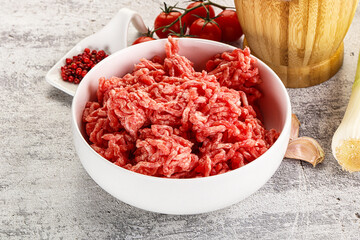 Minced beef meat in the bowl