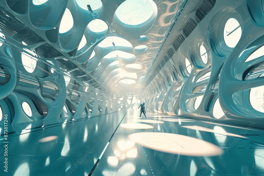 Poster modern computer graphics illuminate futuristic abstract architecture, a futuristic digital rendering