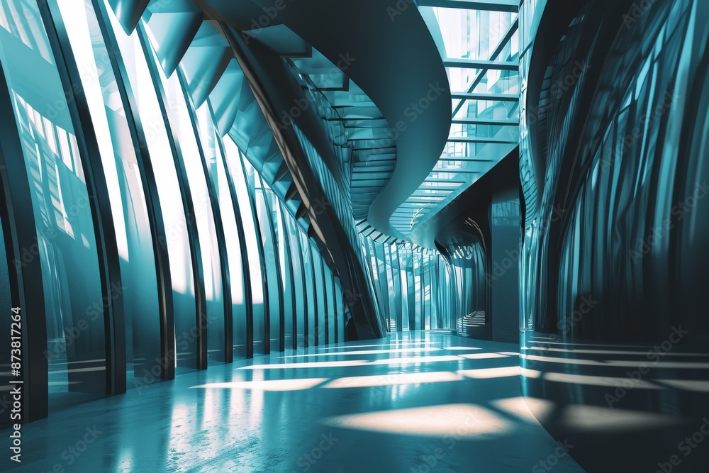 Poster modern computer graphics illuminate futuristic abstract architecture, a futuristic digital rendering