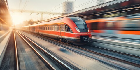 A modern high speed train in motion in Europe. Public transport and travel concept.