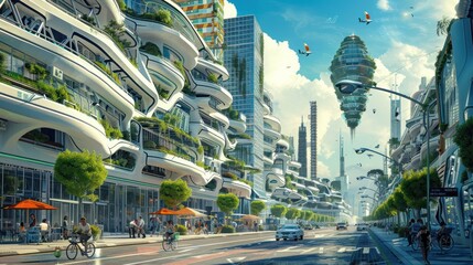 Obraz premium Futuristic Cityscape with Sustainable Architecture