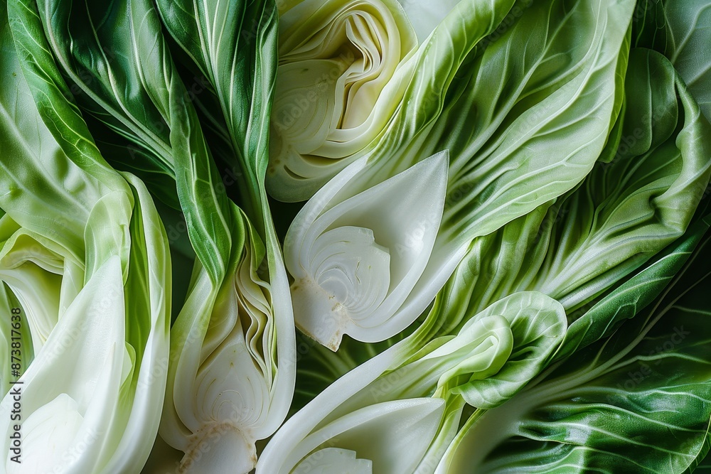 Poster close-up view of a cluster of green and white flowers with intricate patterns and delicate petals, a