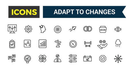 Adapt to changes icons set. Outline icons pack. Editable vector line icon set and illustration for web and UI application.