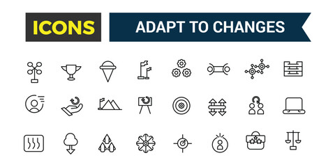 Adapt to changes icons set. Outline icons pack. Editable vector line icon set and illustration for web and UI application.