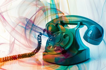 An old-fashioned telephone standing out against a vibrant and colorful backdrop, An abstract interpretation of data being collected from intercepted phone calls